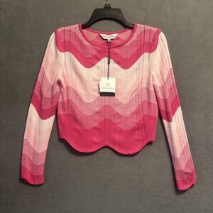 NWT Ming Wang Chevron Stripe Lightweight Knit‎ Sweater Top Size XXS Pink Preppy